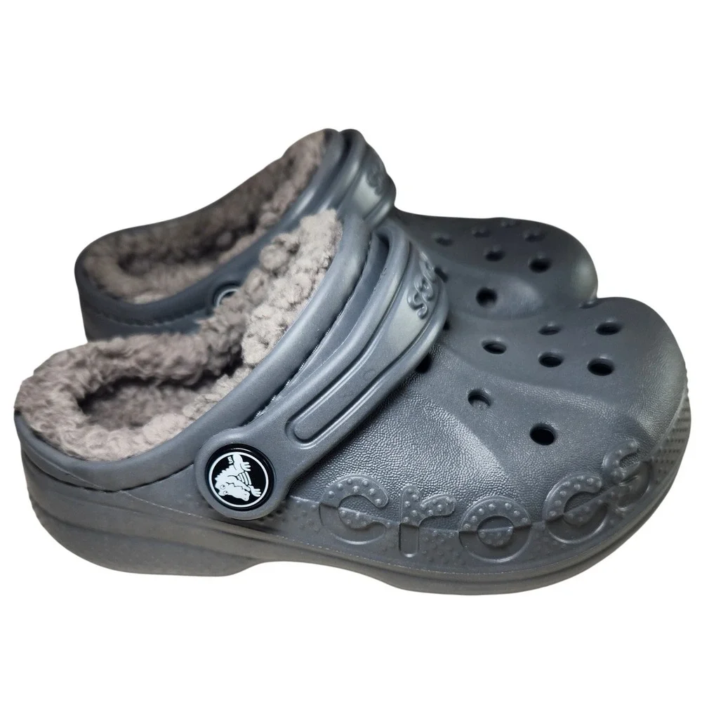 CROCS fuzzy-lined Clogs Childs 10 C10 Gray Kids Youth Toddler NEW
